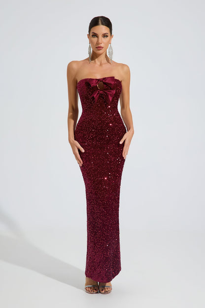 Rosamere Ruby Payetli Kemer Straplez Maxi Elbise