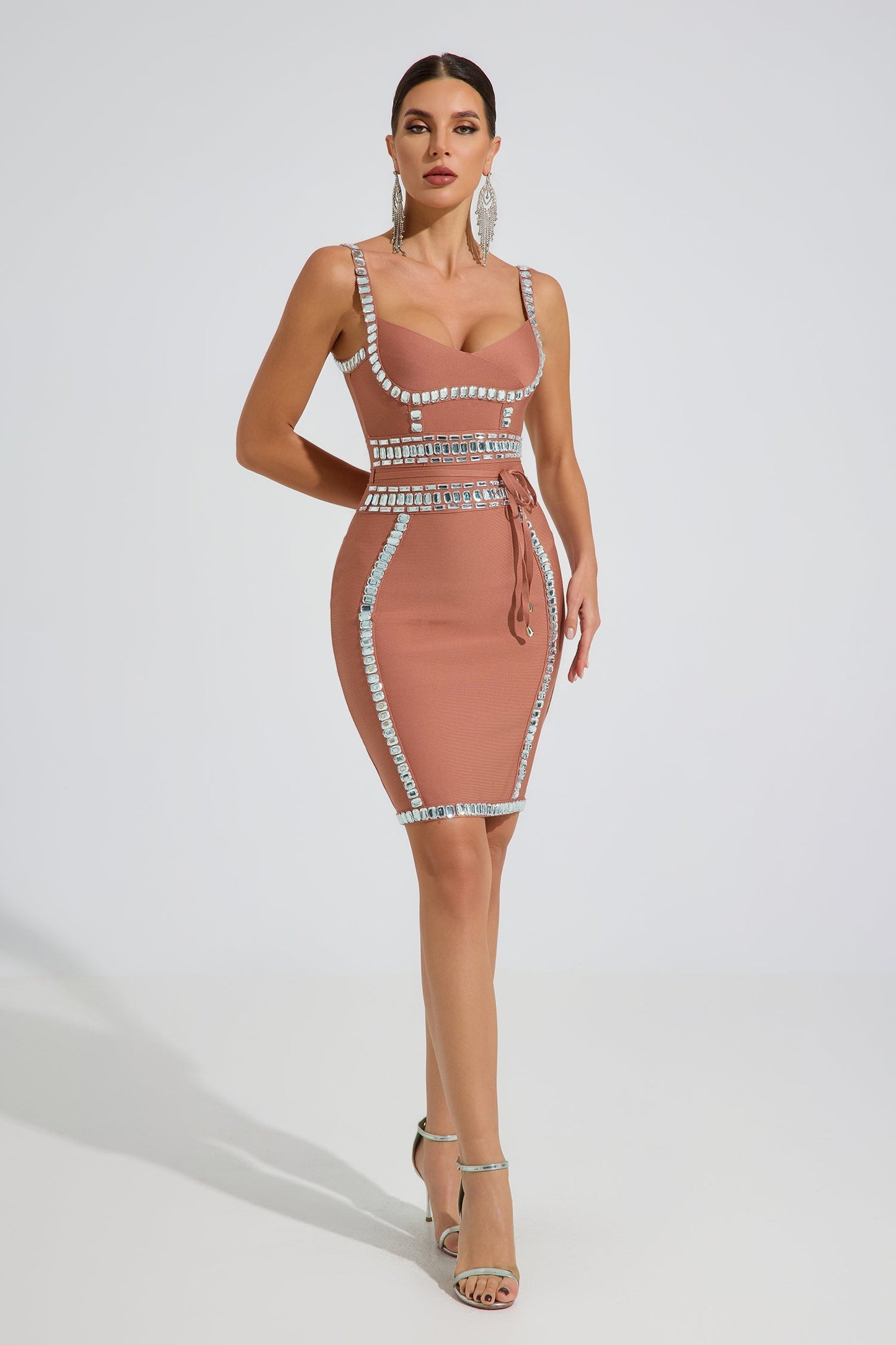 Westlyn Kristal Kontur Bodycon Mini Elbise
