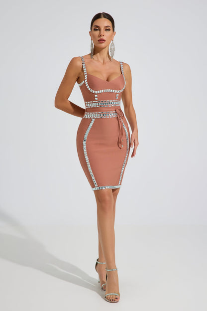 Westlyn Kristal Kontur Bodycon Mini Elbise
