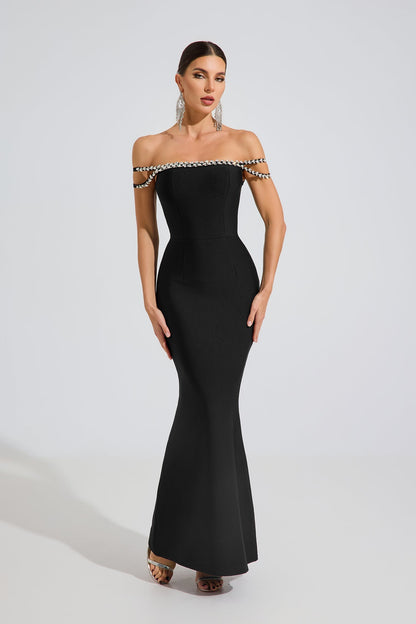 Clio Pearl Whisper Off-Shoulder Maxi Elbise