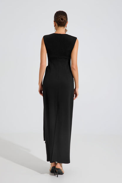 Sedir Noir Draped Elegance Maxi Elbise
