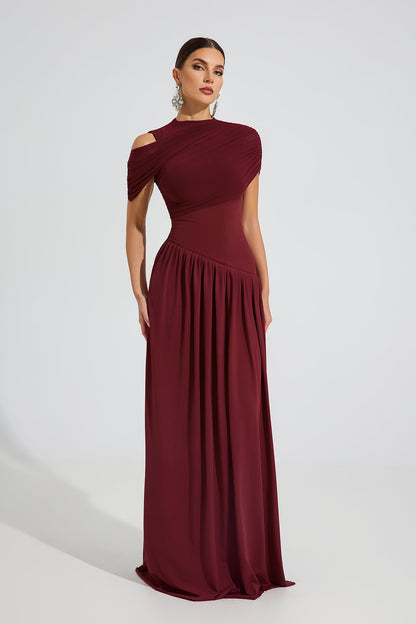 Lilith Tek Omuz Drapeli Akşam Maxi Elbise