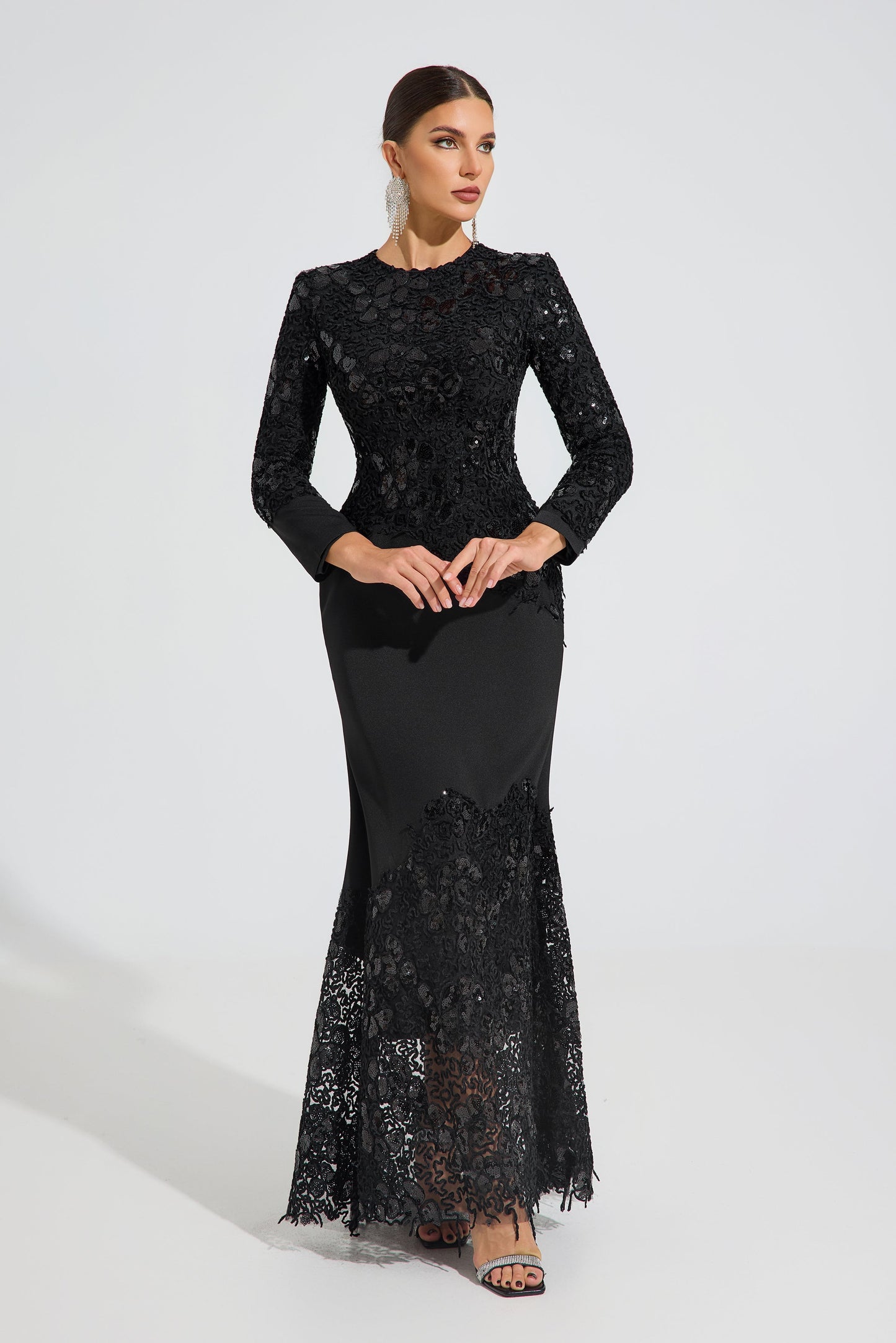 Charito Noir Elegance Dantel Maxi Elbise