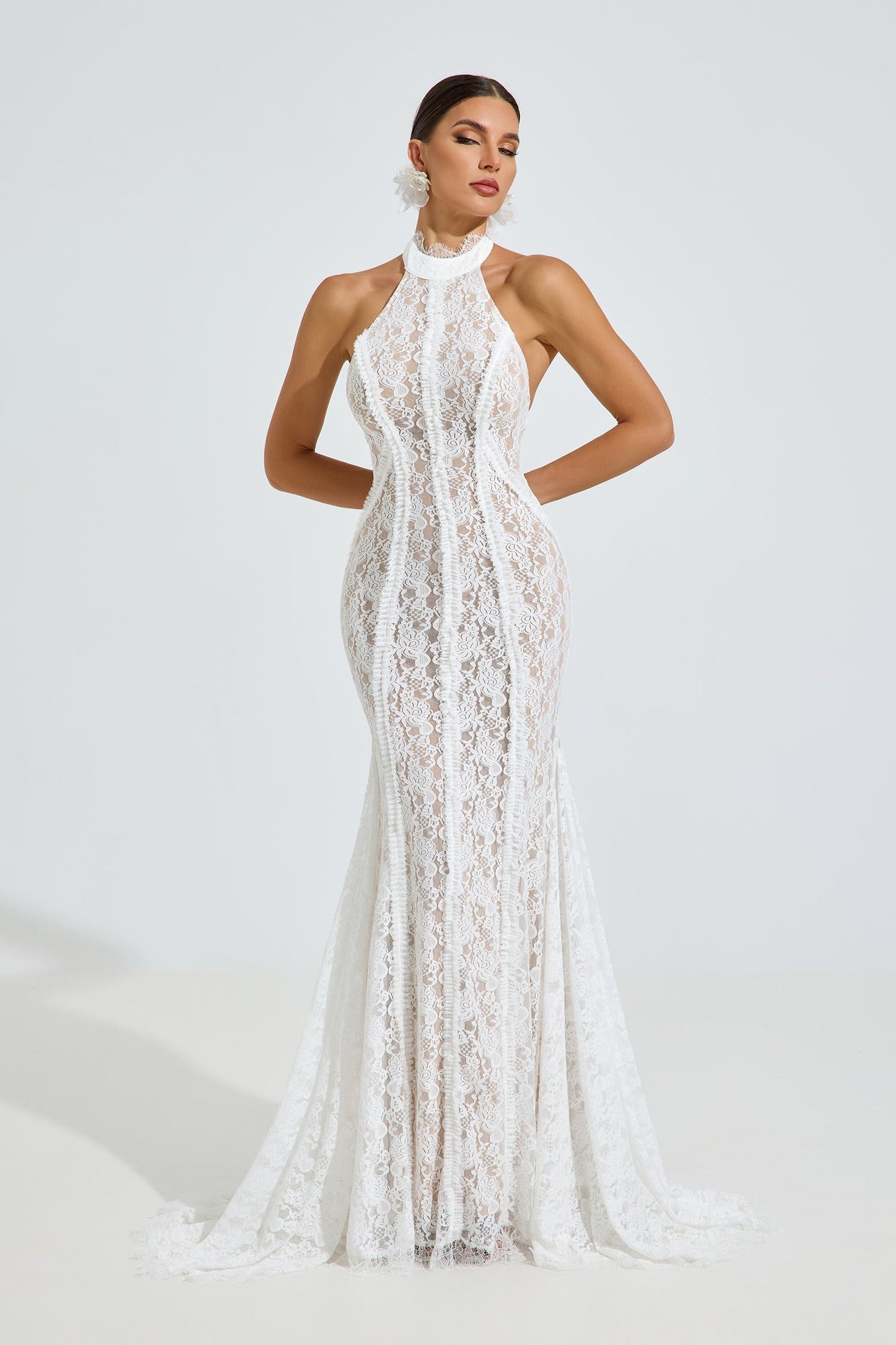 Versace Halter Dantel Deniz Kızı Maxi Elbise
