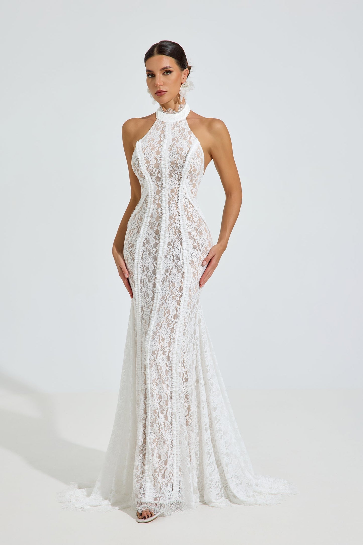 Versace Halter Dantel Deniz Kızı Maxi Elbise