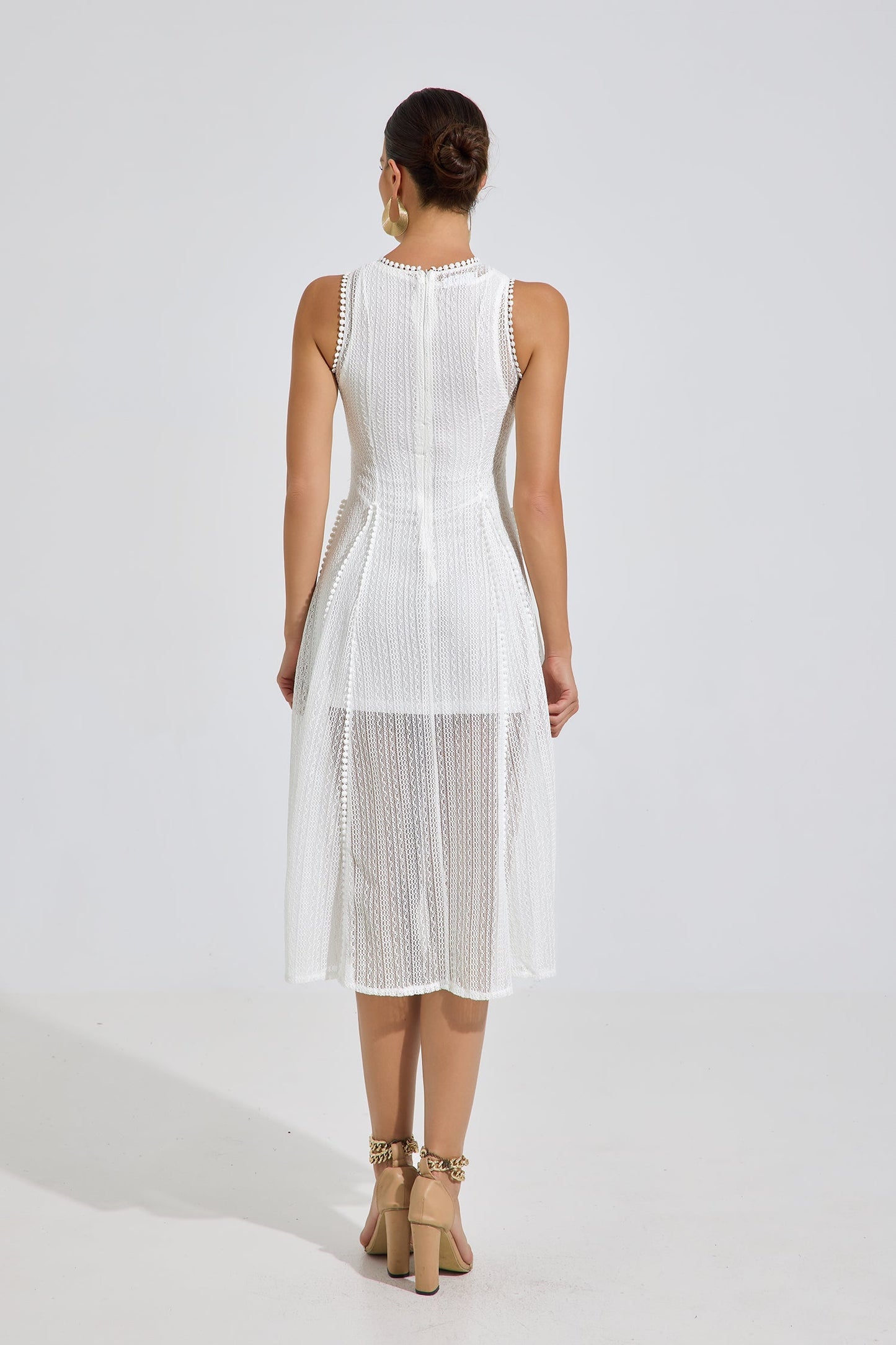 Lesley White Whisper Dantel Midi Elbise