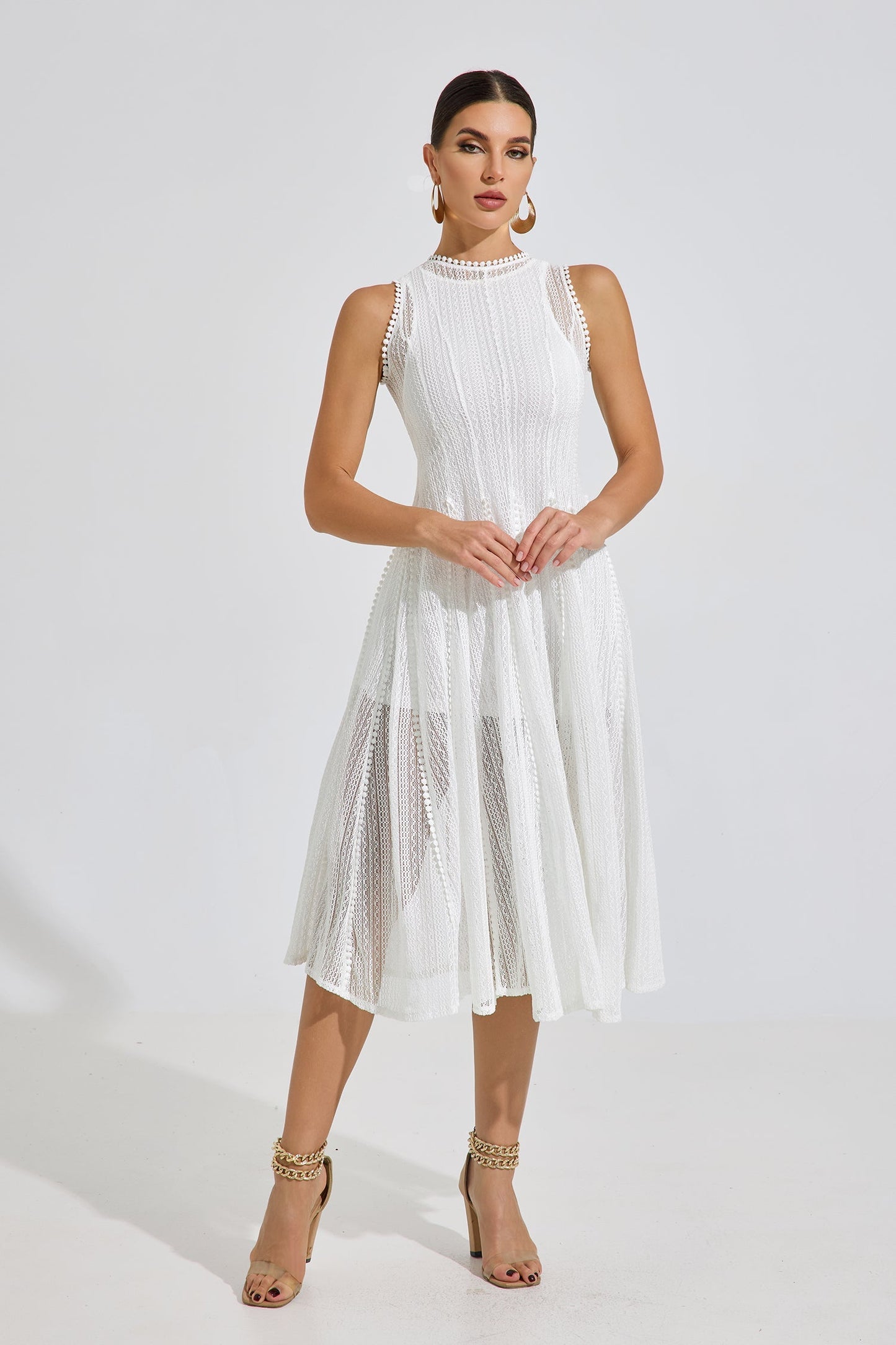 Lesley White Whisper Dantel Midi Elbise