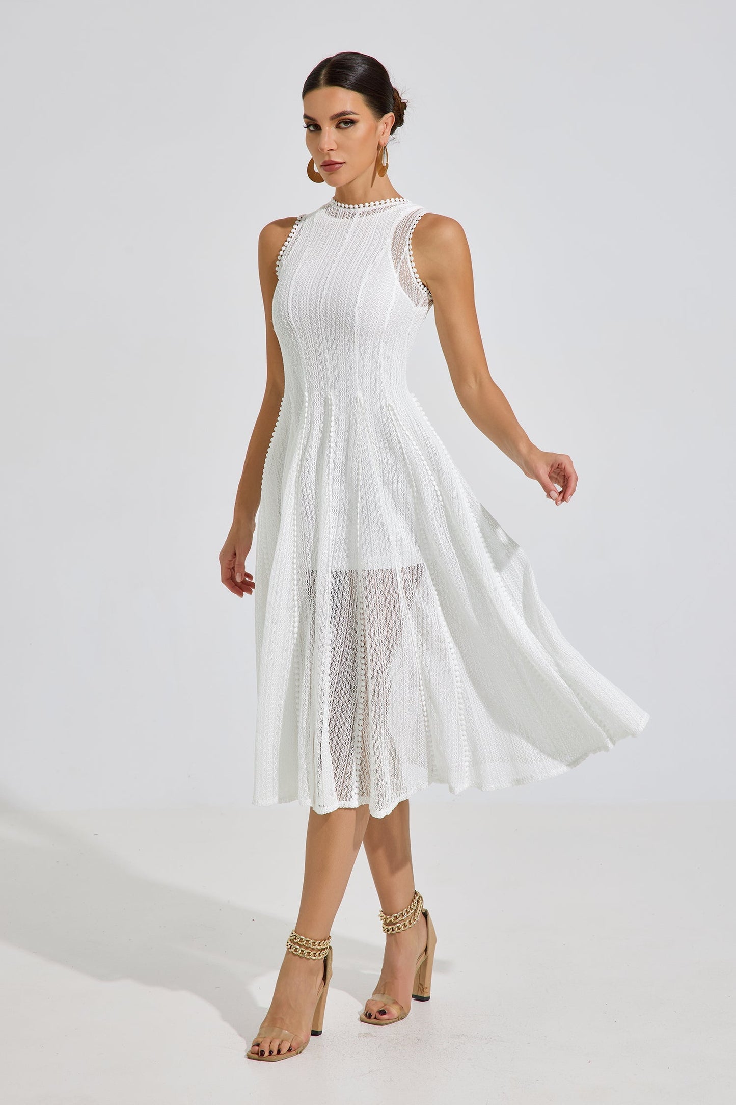 Lesley White Whisper Dantel Midi Elbise