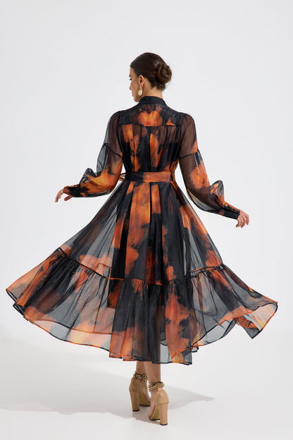 Luxelle Ember Glow Şifon Maxi Elbise