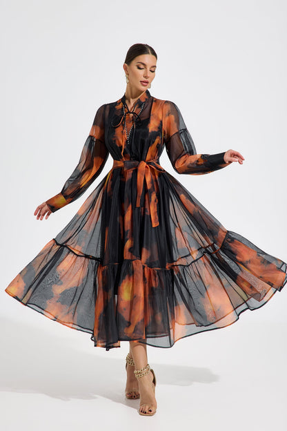 Luxelle Ember Glow Şifon Maxi Elbise