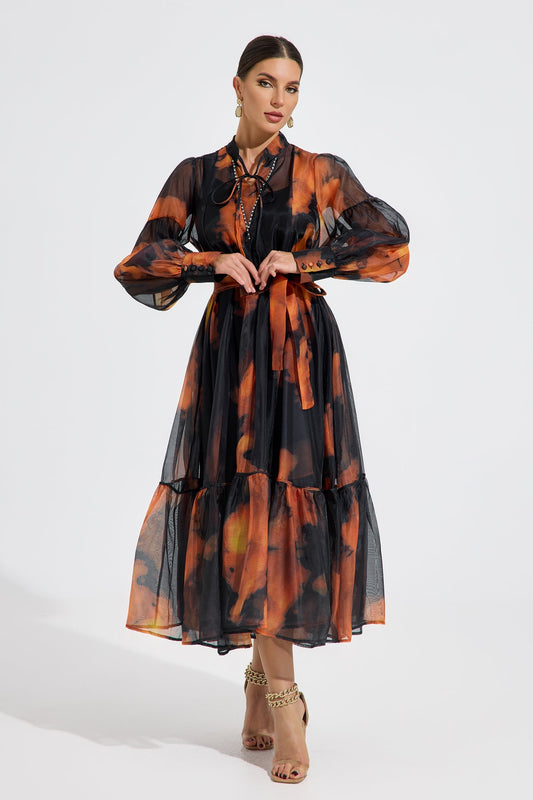 Luxelle Ember Glow Şifon Maxi Elbise