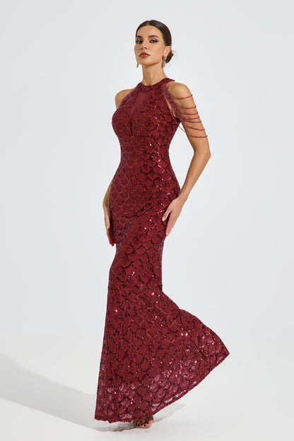 Iris Crimson Luxe Payet Maxi Elbise