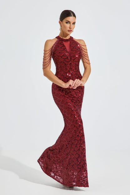 Iris Crimson Luxe Payet Maxi Elbise