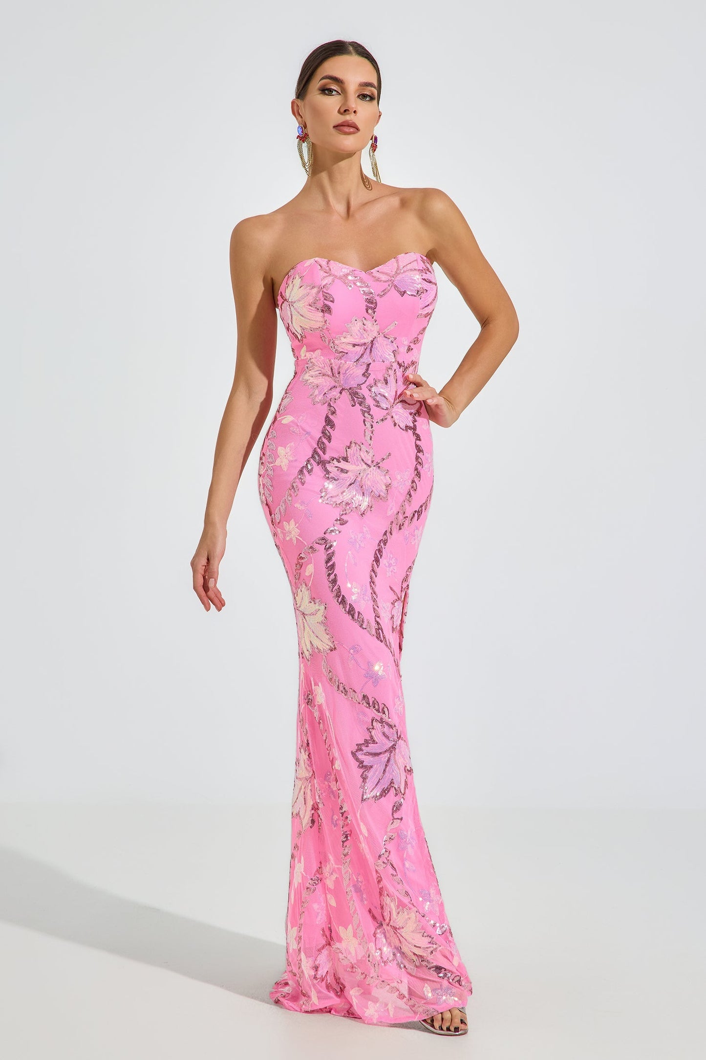 Halston Blossom Strapless Maxi Elbise