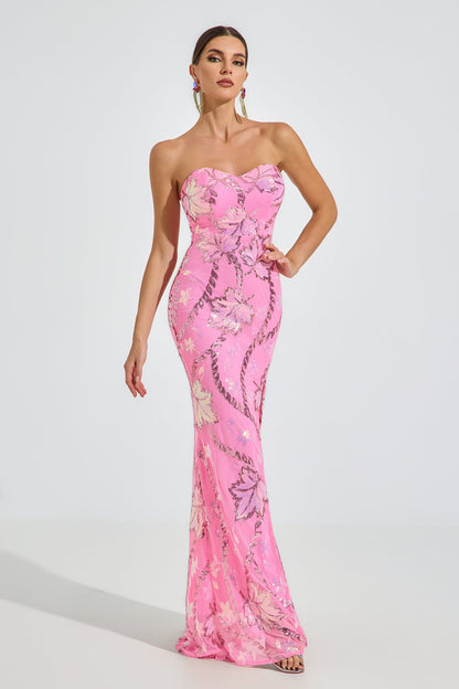 Halston Blossom Strapless Maxi Elbise