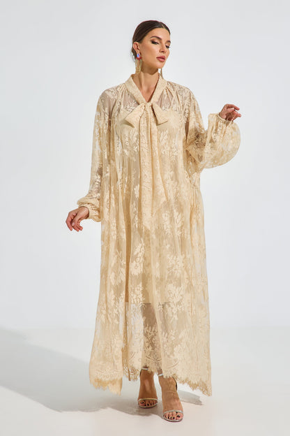Chanelle Vintage Dantel Maxi Elbise