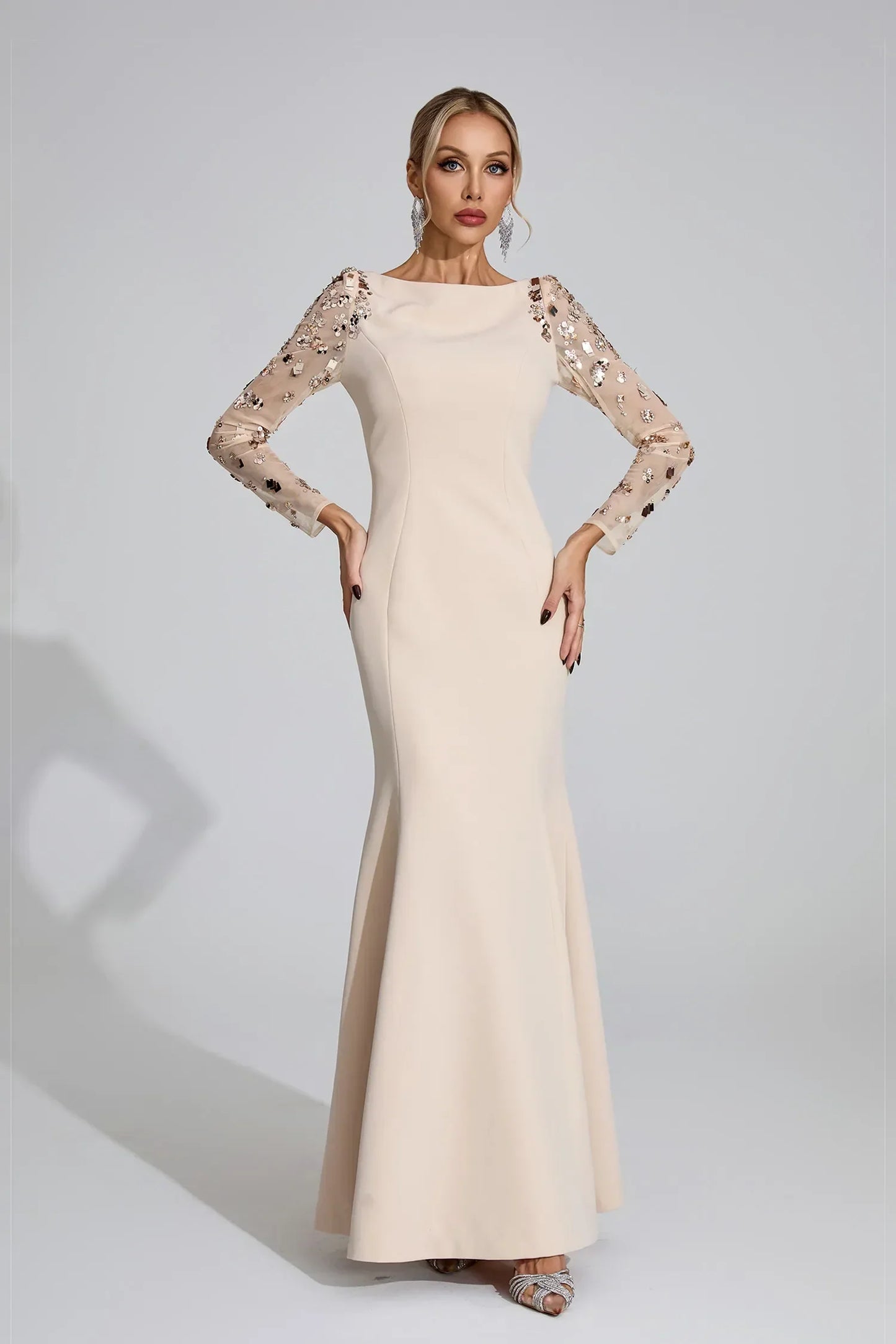 Loretta Bej Elmas Maxi Elbise