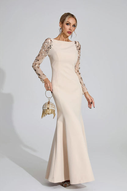 Loretta Bej Elmas Maxi Elbise