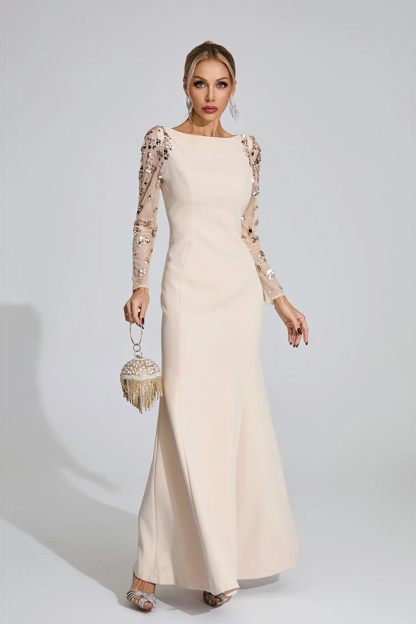 Loretta Bej Elmas Maxi Elbise