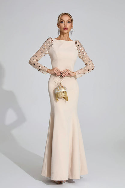Loretta Bej Elmas Maxi Elbise