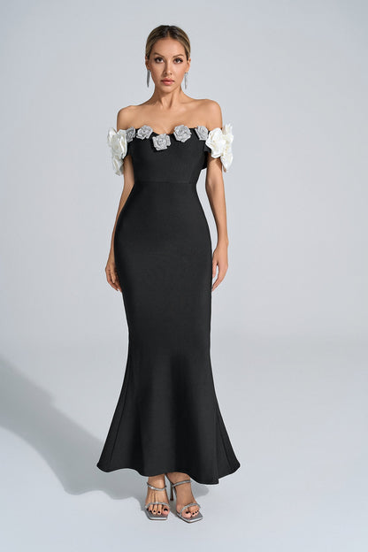 Kathryn Siyah Çiçekli Maxi Elbise