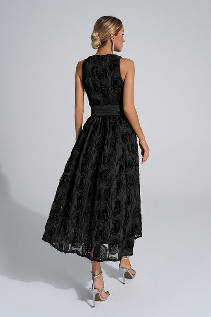 Rosemary Siyah 3D Çiçekli Maxi Elbise