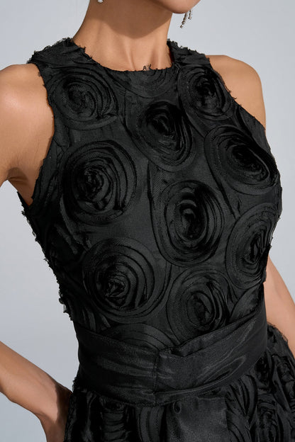 Rosemary Siyah 3D Çiçekli Maxi Elbise