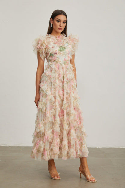 Roxane Çiçek Ruffle Maxi Elbise