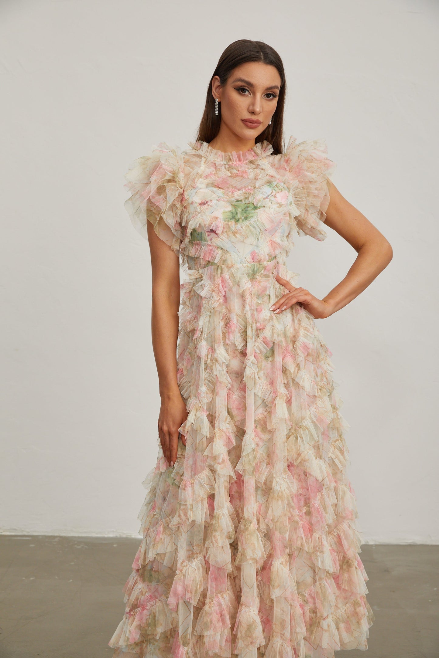 Roxane Çiçek Ruffle Maxi Elbise