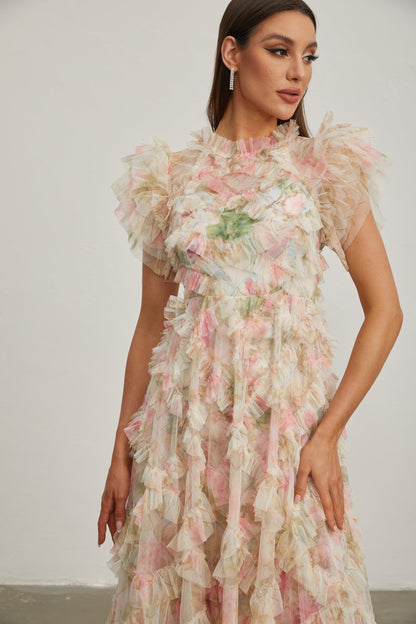Roxane Çiçek Ruffle Maxi Elbise