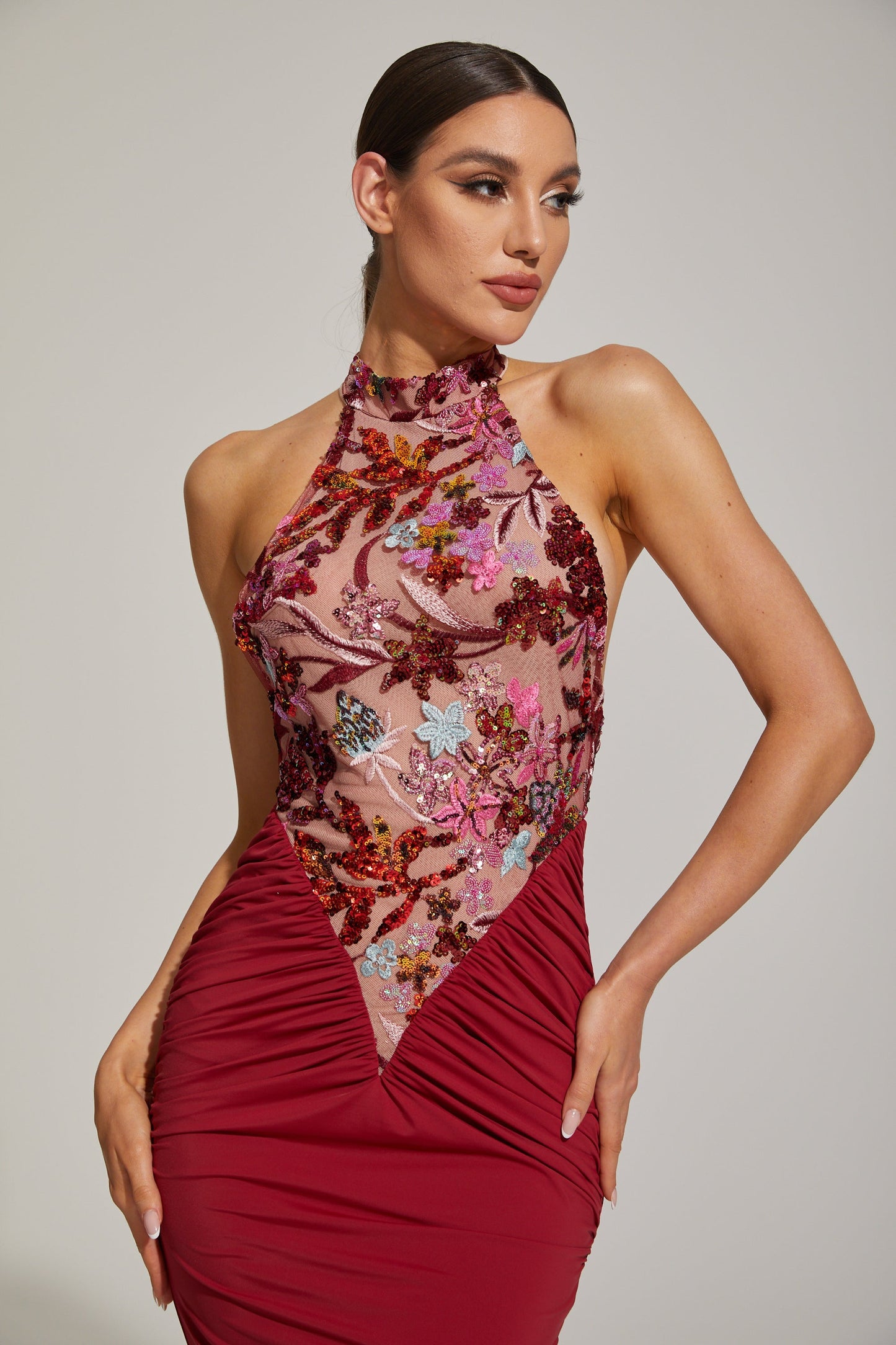 Dilara Kırmızı Büyülü Bahçe Maxi Elbise