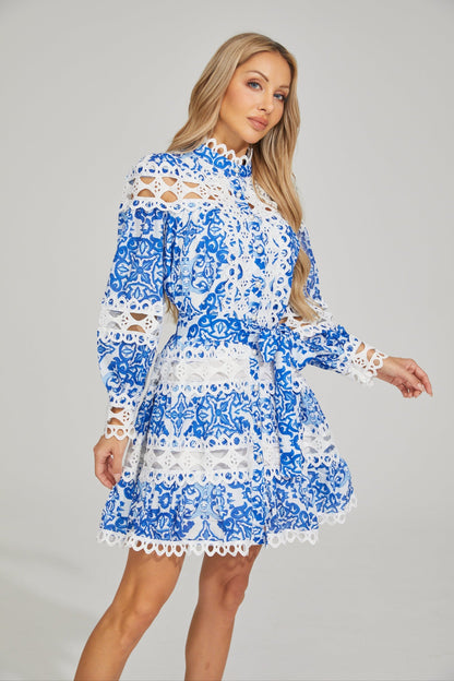Harper Bluebell Çiçekli A-Line Mini Elbise