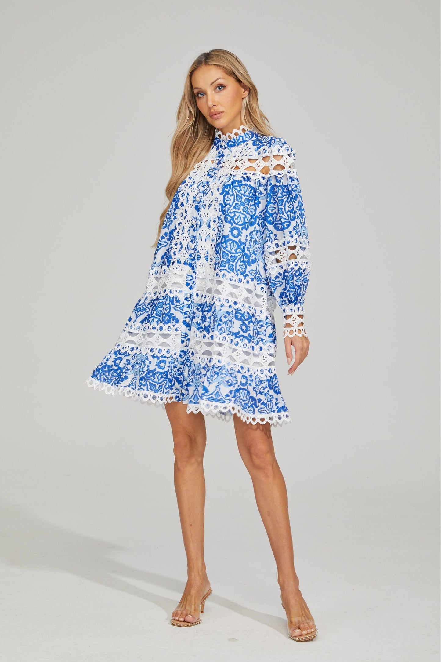 Harper Bluebell Çiçekli A-Line Mini Elbise