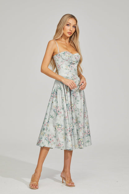 Tinsley Fleur Saten Midi Elbise