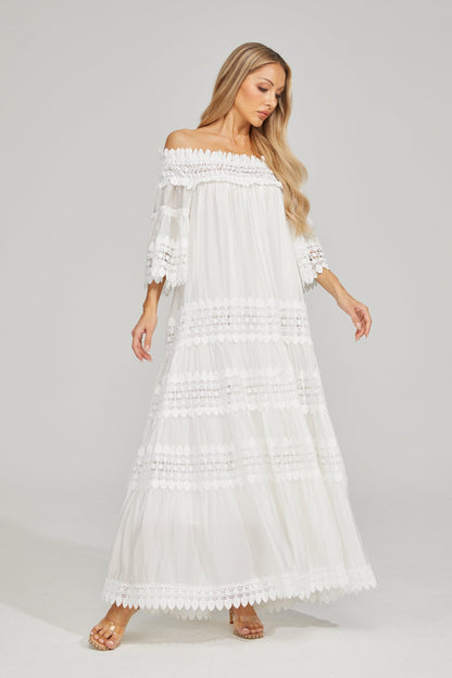 Rainaude Off-Shoulder Dantel Maxi Elbise