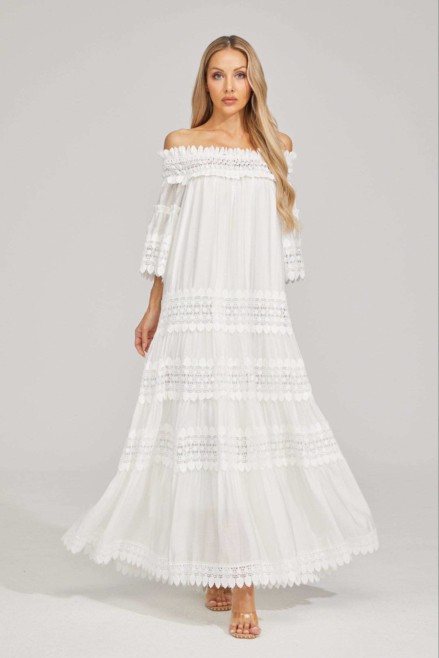 Rainaude Off-Shoulder Dantel Maxi Elbise