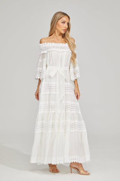Rainaude Off-Shoulder Dantel Maxi Elbise