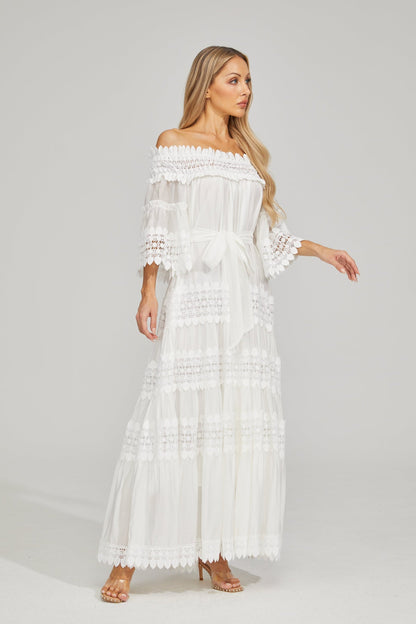 Rainaude Off-Shoulder Dantel Maxi Elbise