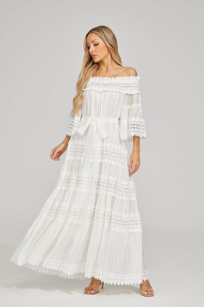 Rainaude Off-Shoulder Dantel Maxi Elbise