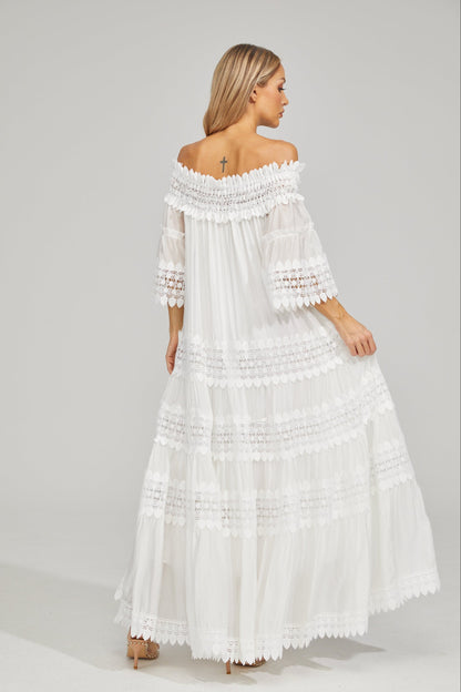 Rainaude Off-Shoulder Dantel Maxi Elbise