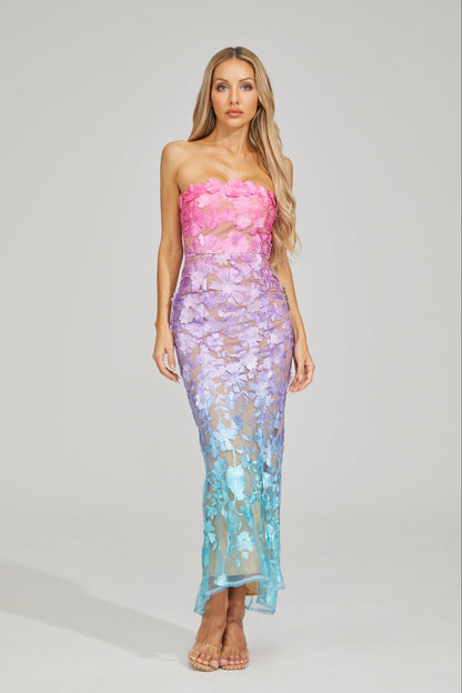 Althea Ombre Çiçekli Maxi Elbise