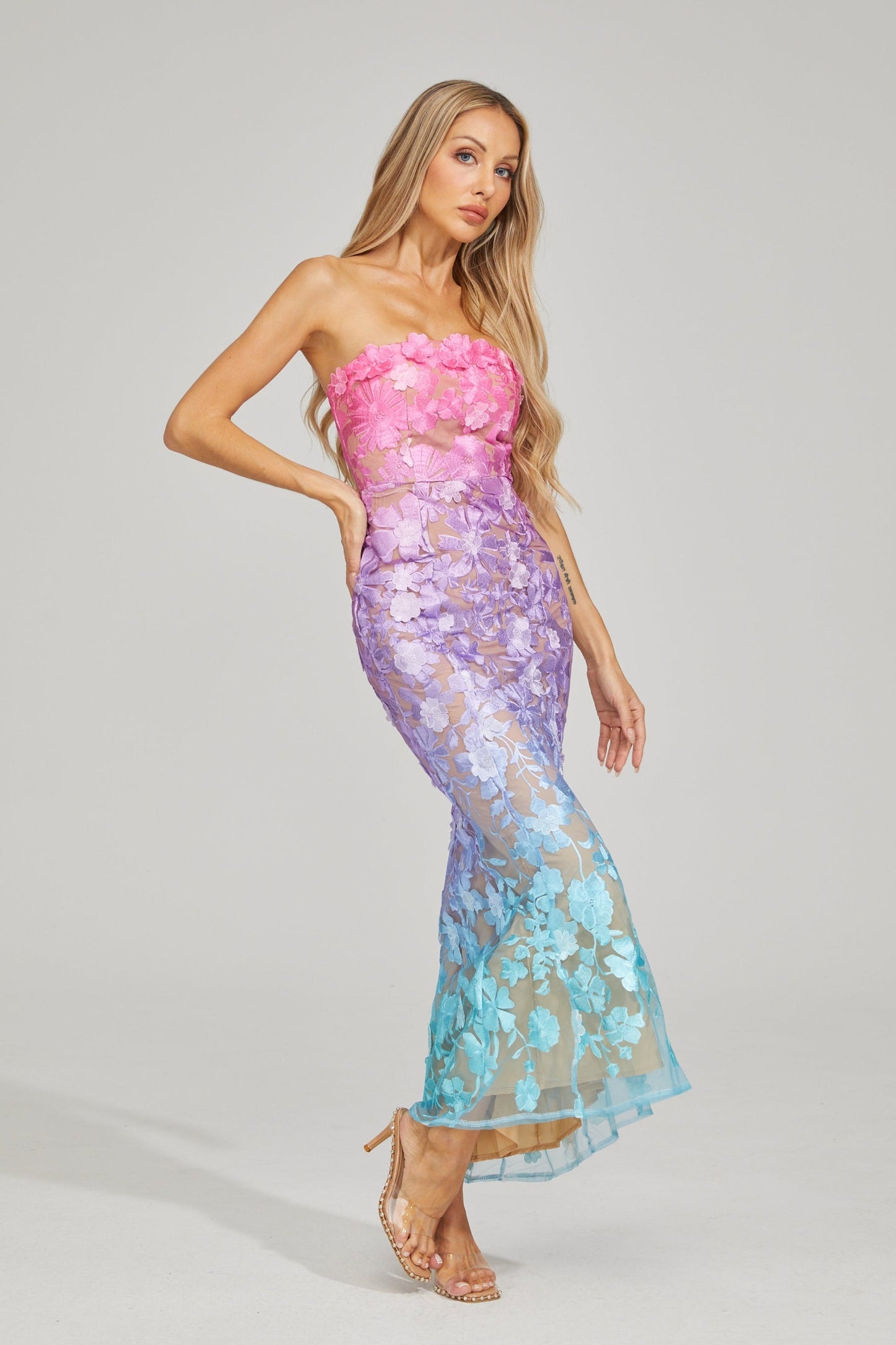 Althea Ombre Çiçekli Maxi Elbise