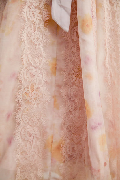Love Pembe Baskılı Dantel Midi Elbise