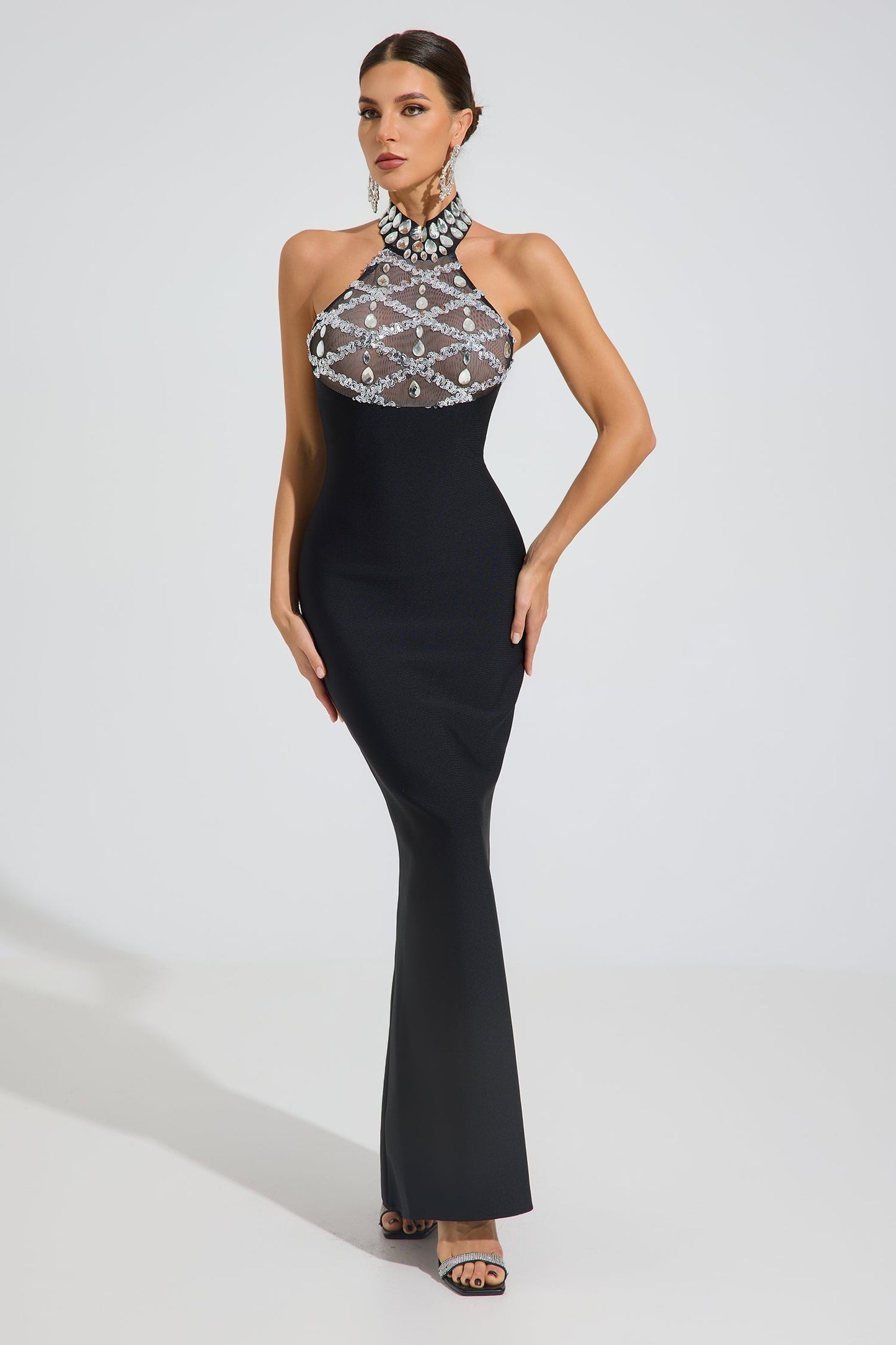Elune Kristal Halter Maxi Elbise