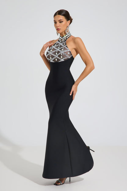 Elune Kristal Halter Maxi Elbise