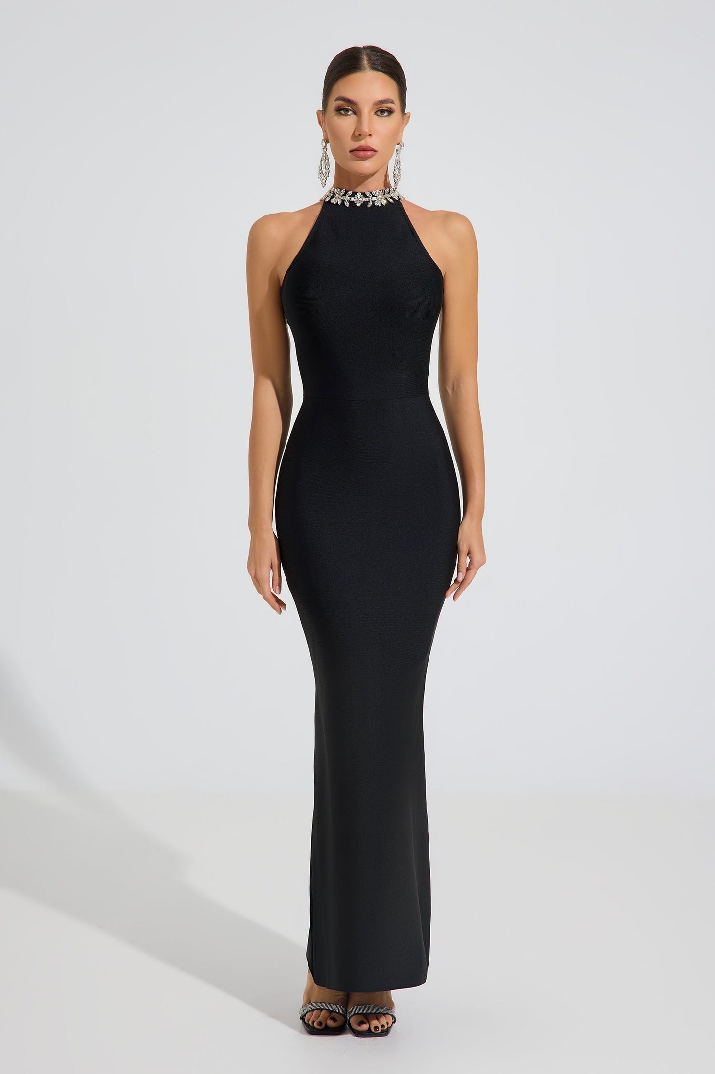 Veronica Noir Halter Maxi Elbise