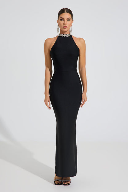 Veronica Noir Halter Maxi Elbise