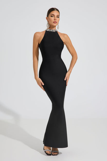 Veronica Noir Halter Maxi Elbise