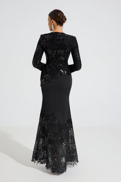 Charito Noir Elegance Dantel Maxi Elbise