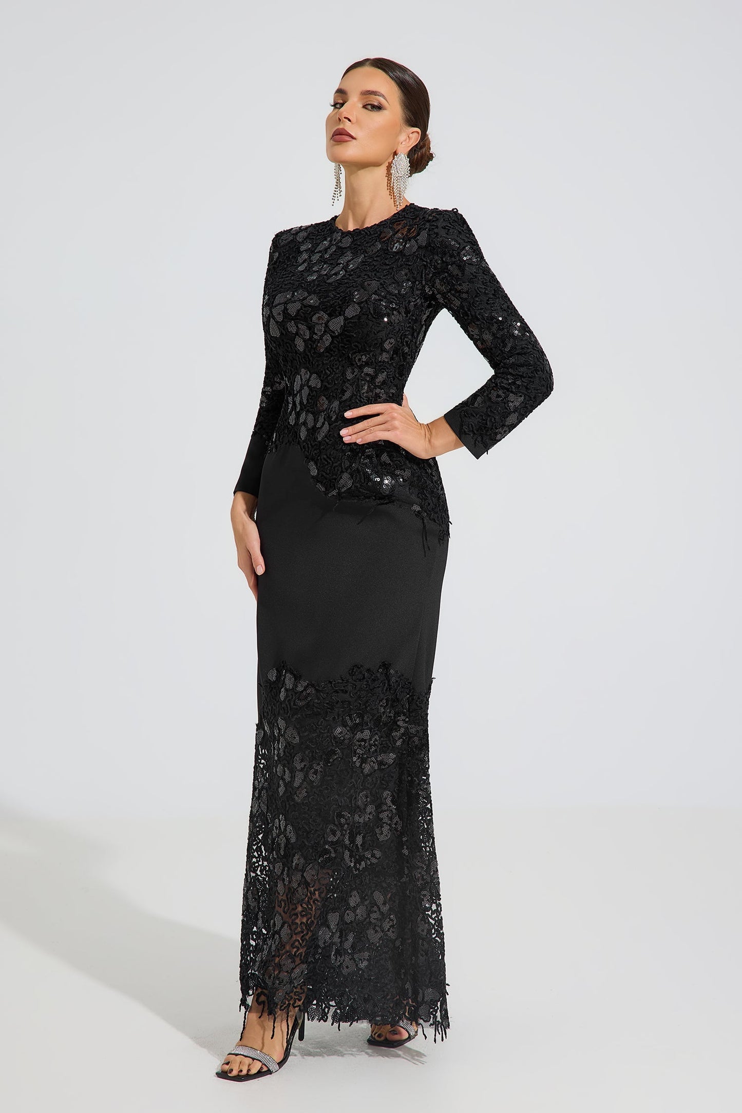 Charito Noir Elegance Dantel Maxi Elbise